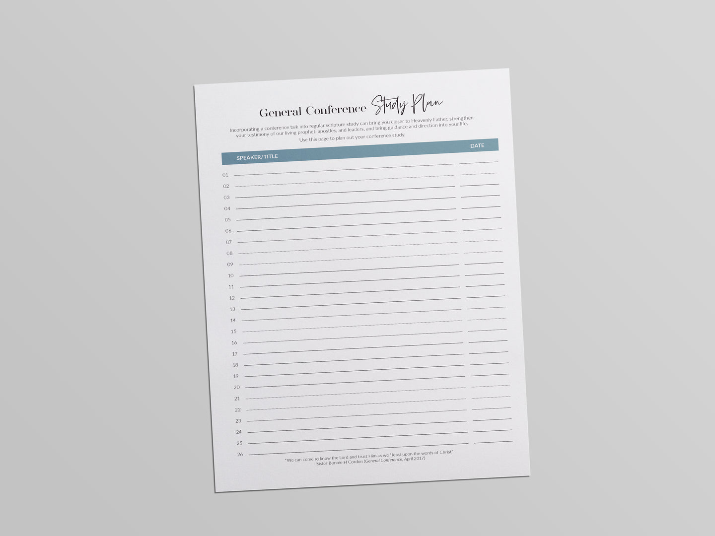 General Conference Study Plan Sheet